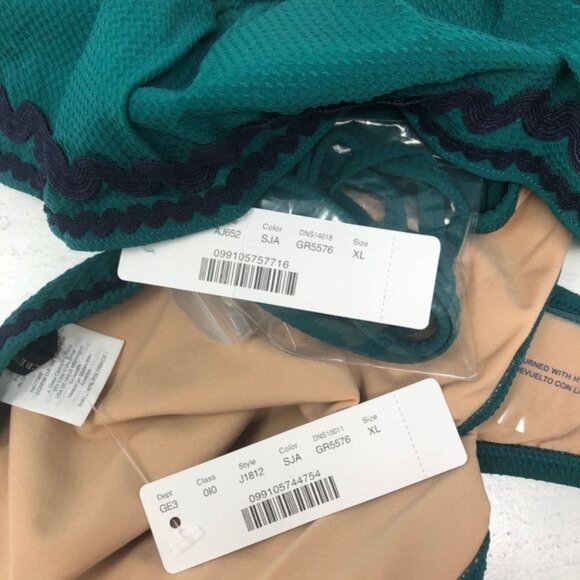 J. Crew Bandeau Ruffle Lowrider Bikini w/ Rickrack, Spicy Jade Size XL NWT - Picture 10 of 10